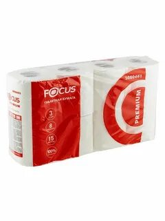 Бумага туалетная Focus Premium, 3 слоя, на втулке 8/64