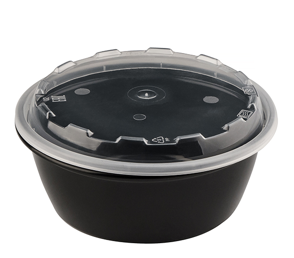 Контейнер 950мл.(d.172мм., h.63мм.), круглый с крышкой, черный, PP, ВЗЛП 50/150