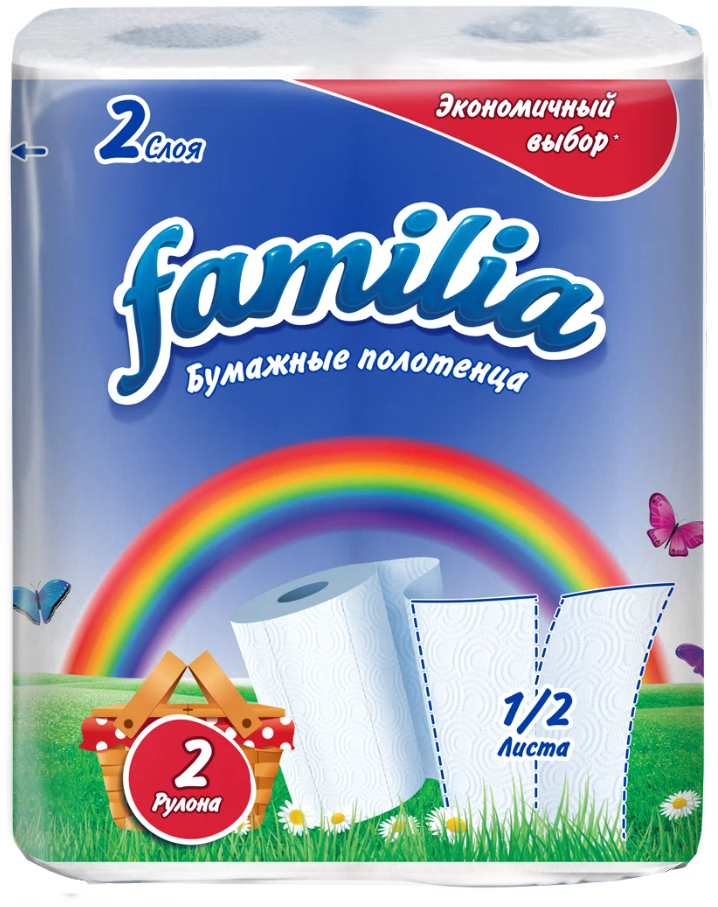 Полотенце бумажные "Familia" Радуга 2-сл. 2 рул/упак 2/16